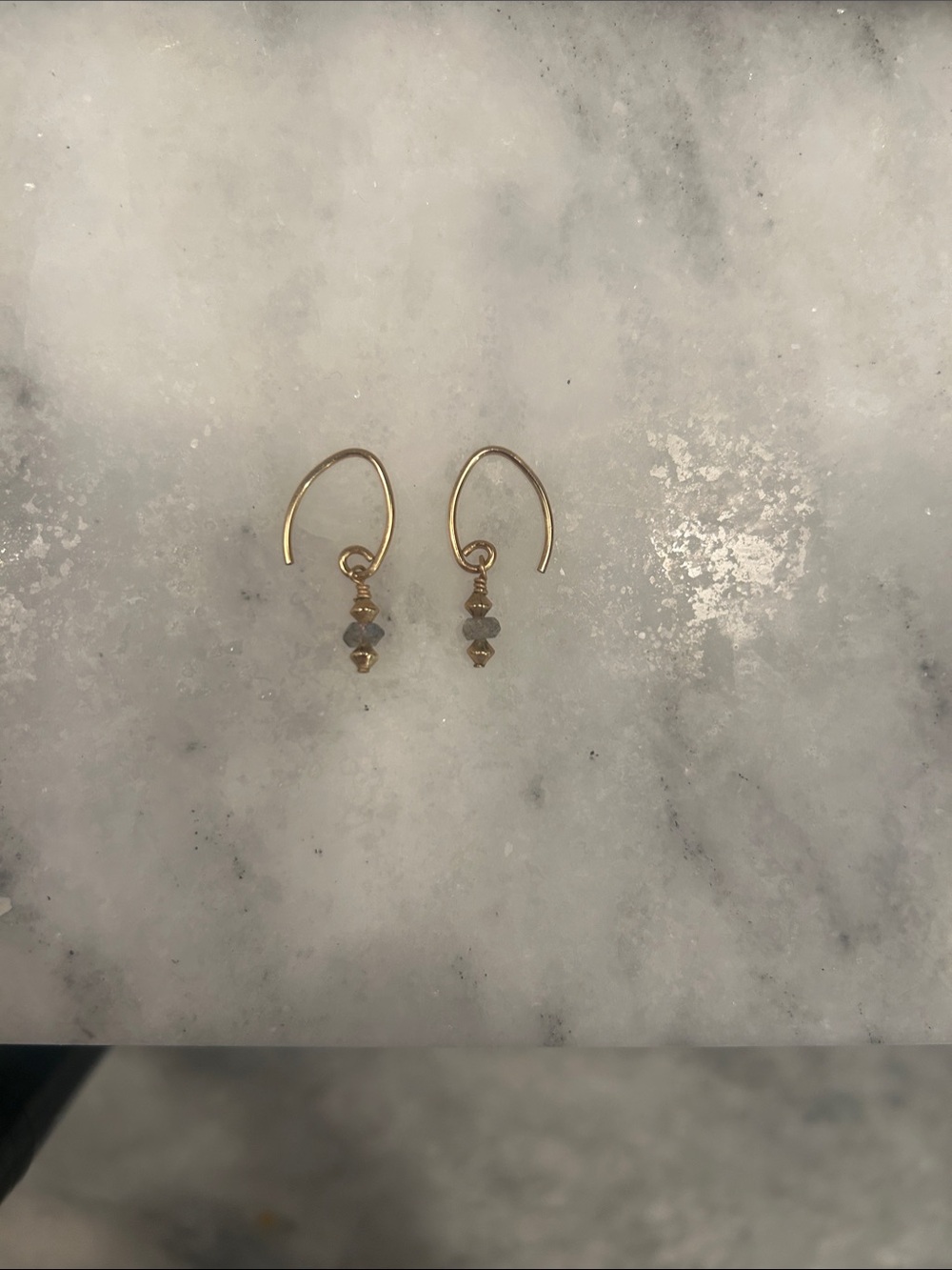 Gold Hook Earrings with Gray Bead Drops - Women Jewelry